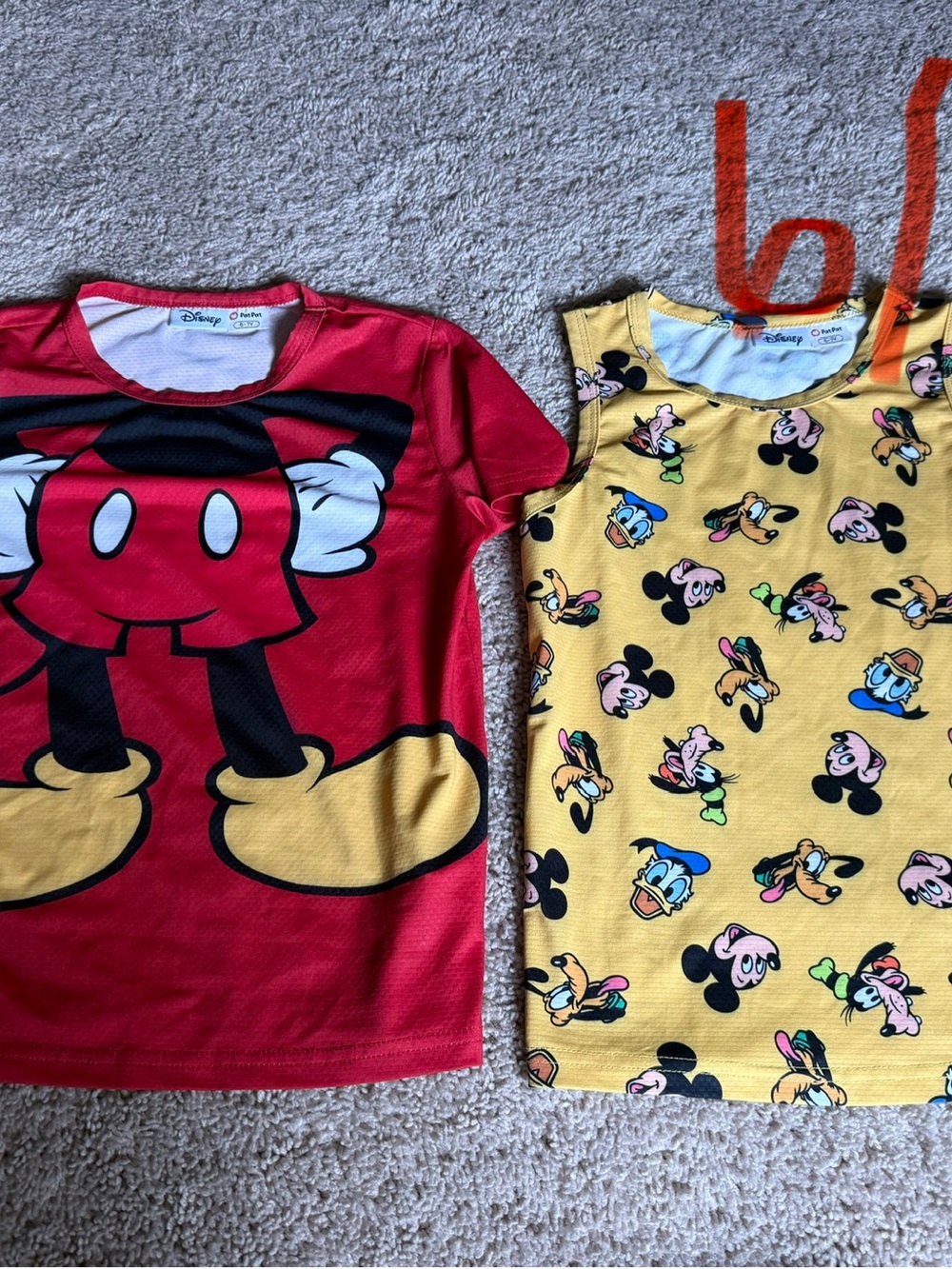 Disney Red Mickey Print Tee & Yellow Character Tank Set
